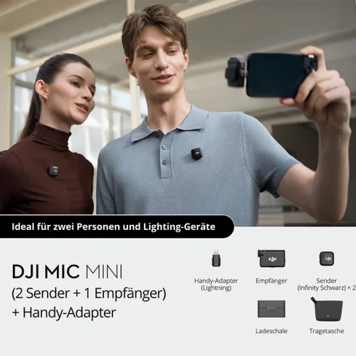 DJI Mic Mini (2 Sender + 1 Empfänger + Ladeschale) + Handy Adapter (Lightning)