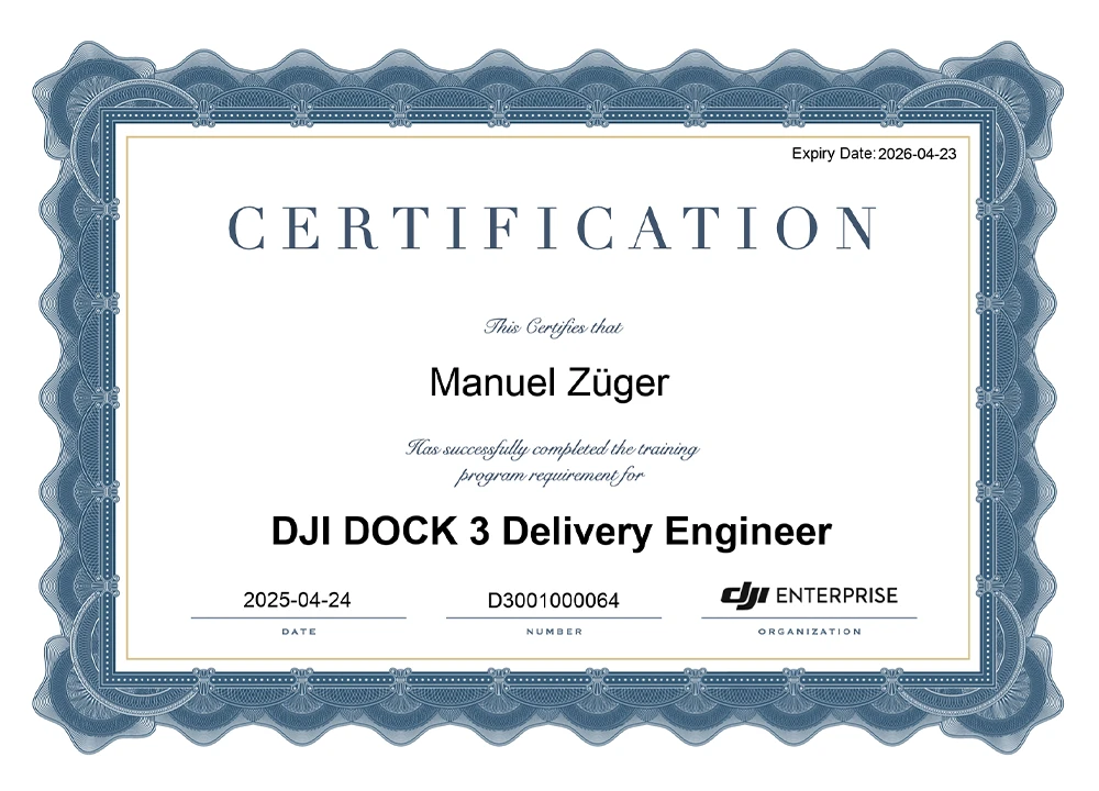 DJI Dock 3 Zertifikat | Mitarbeiter Manuel Zueger